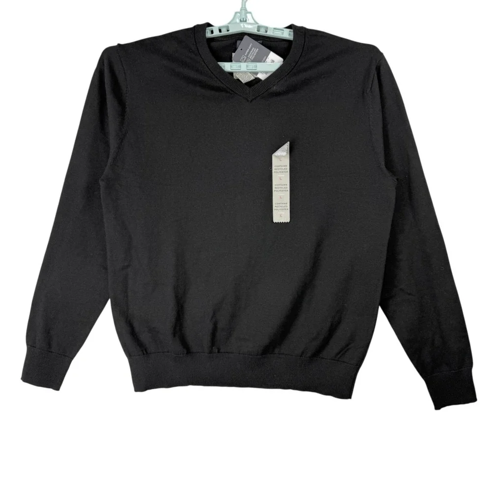 St. Johns Bay Men's Pullover Super Soft Black V-Neck Sweater Size Large NWT